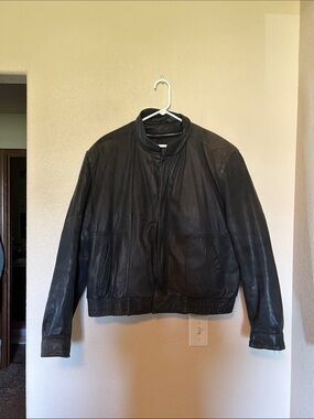Vintage Reed Sportswear Black Genuine Leather Bomber Jacket Men’s R46